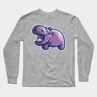 Purple Hippo Kawaii Cute Long Sleeve T-Shirt